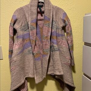 LAUREN Ralph Lauren Open Wrap Shawl Cotton Wool TaupeMulti Sweater L XL